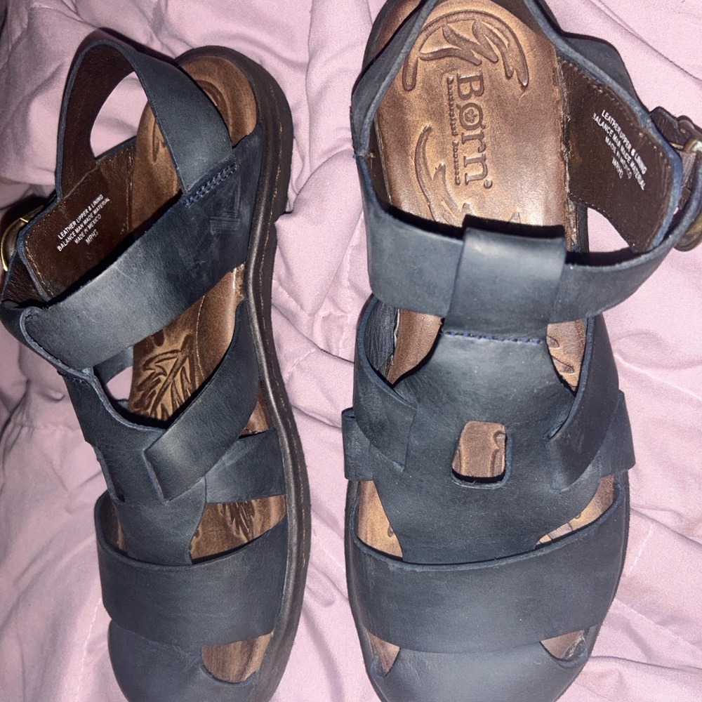 Born Fisherman Sandals Women Sling Back Buckle Straps Distressed Blue Size 8